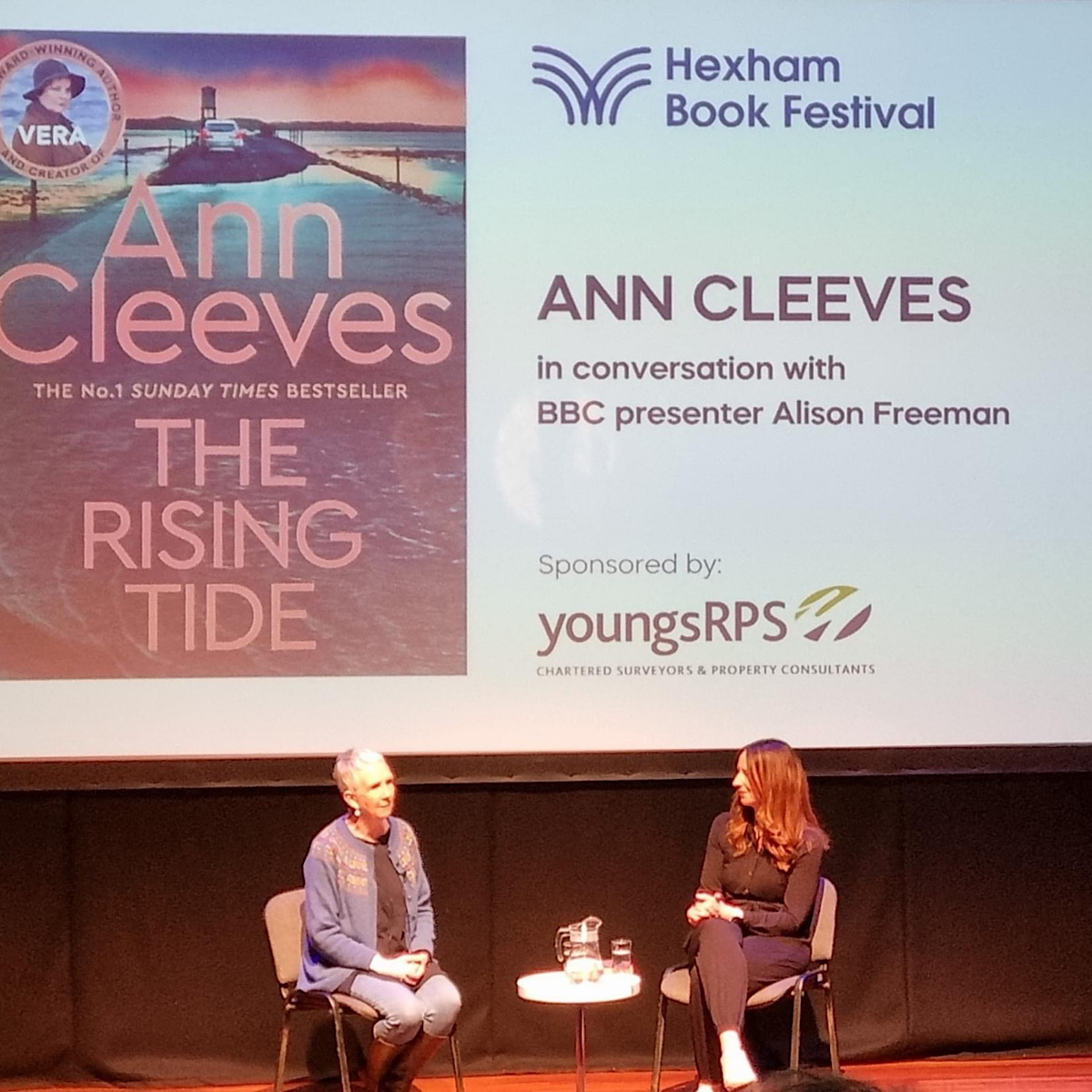 Ann Cleeves being interviewed on stage at Queens Hall event